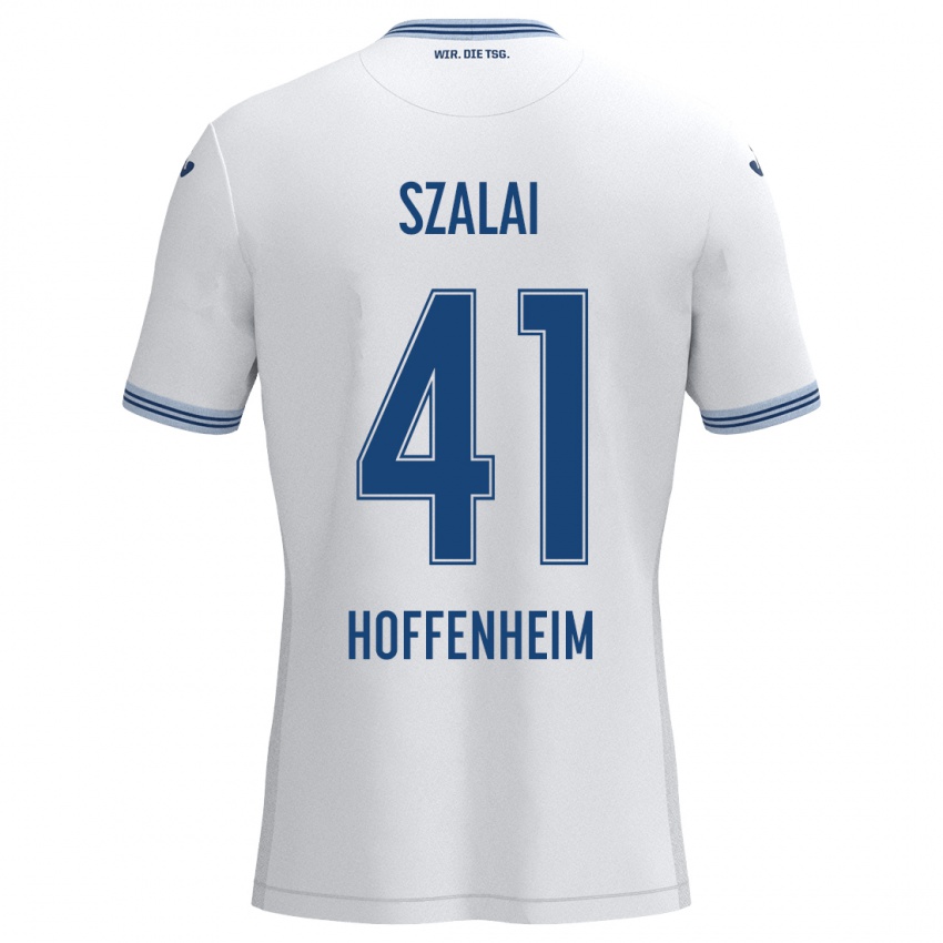 Mænd Attila Szalai #41 Hvid Blå Udebane Spillertrøjer 2024/25 Trøje T-Shirt