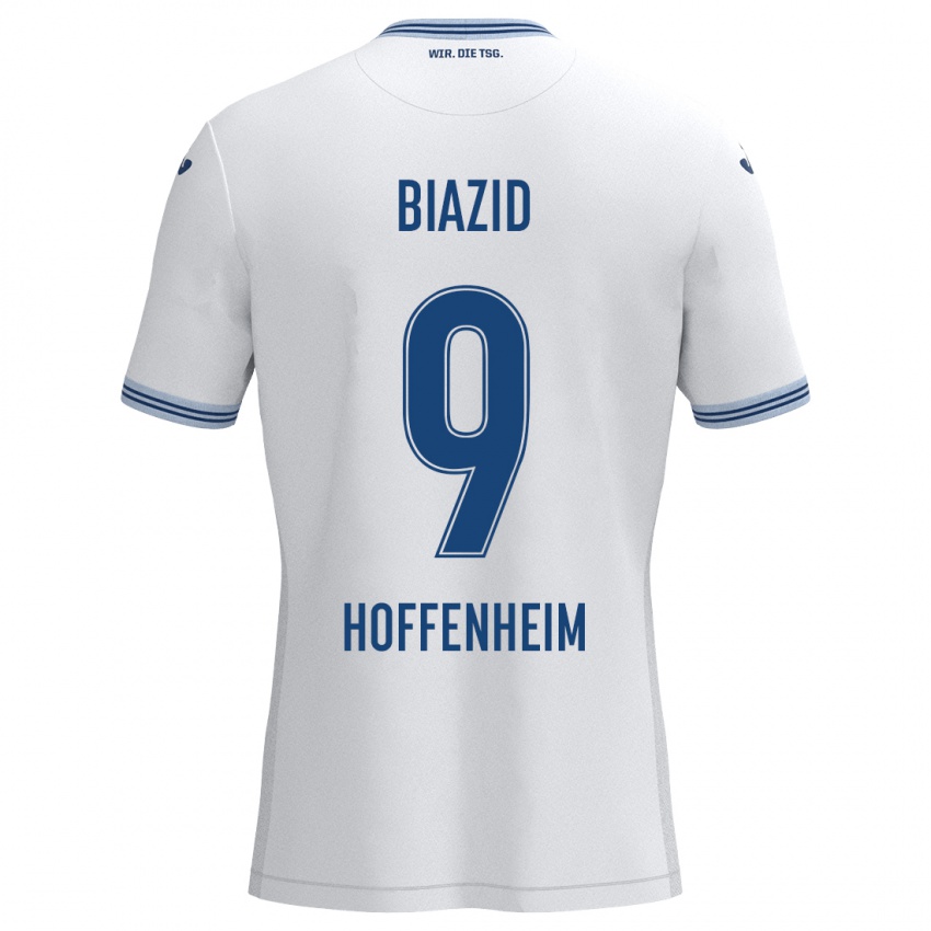 Mænd Zain Biazid #9 Hvid Blå Udebane Spillertrøjer 2024/25 Trøje T-Shirt