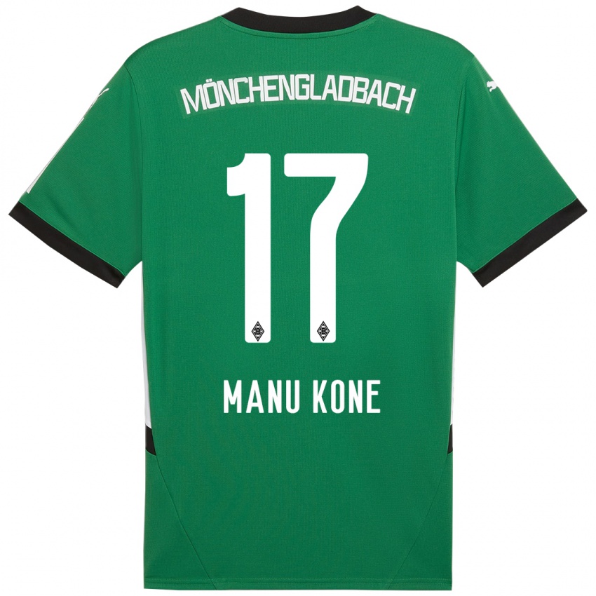 Mænd Manu Kone #17 Grøn Hvid Udebane Spillertrøjer 2024/25 Trøje T-Shirt