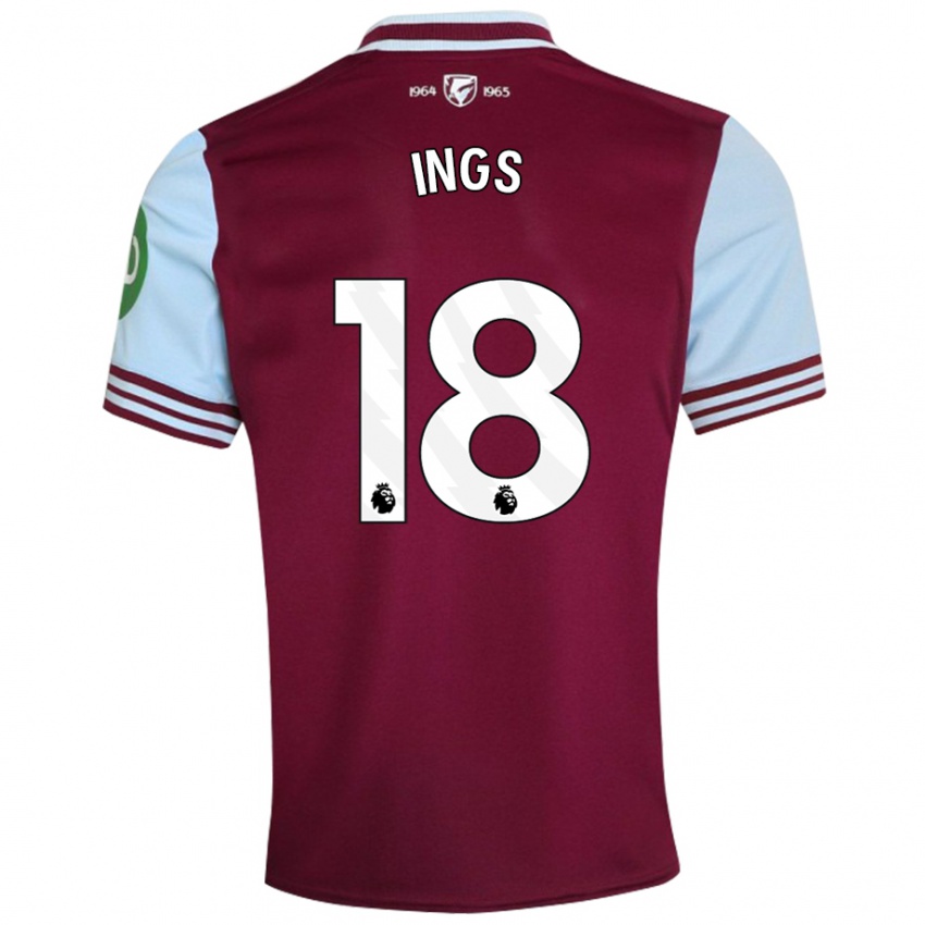 Kvinder Danny Ings #18 Mørkerød Hjemmebane Spillertrøjer 2024/25 Trøje T-Shirt