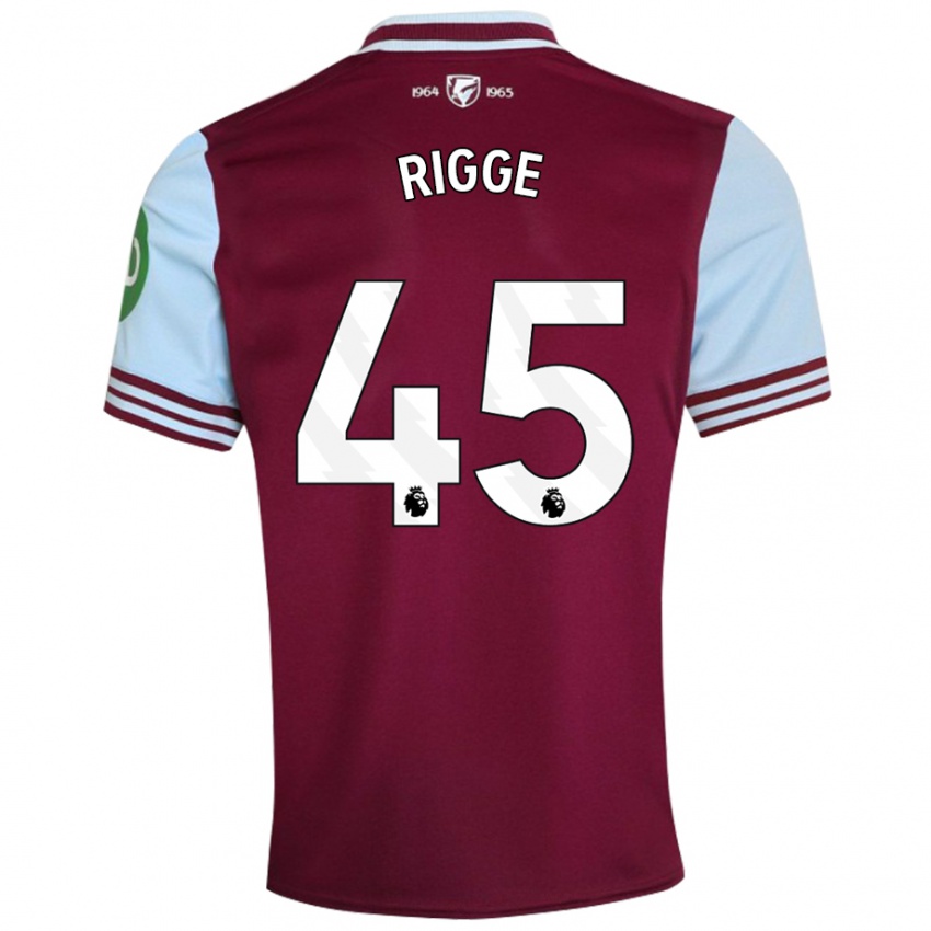 Kvinder Daniel Rigge #45 Mørkerød Hjemmebane Spillertrøjer 2024/25 Trøje T-Shirt