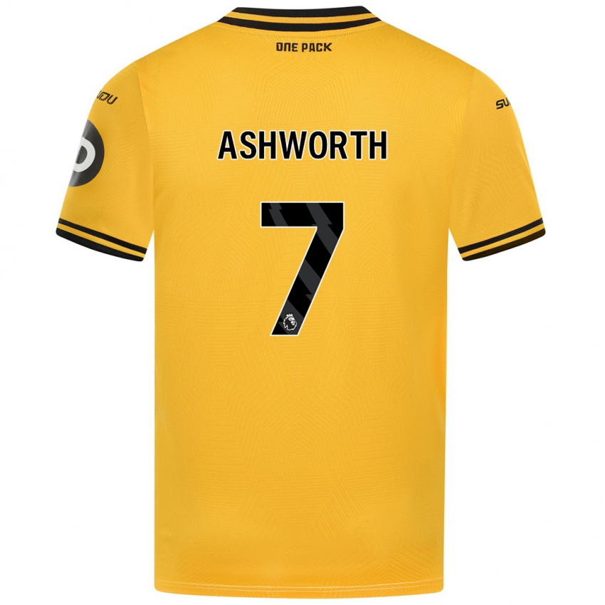 Kvinder Fin Ashworth #7 Gul Hjemmebane Spillertrøjer 2024/25 Trøje T-Shirt