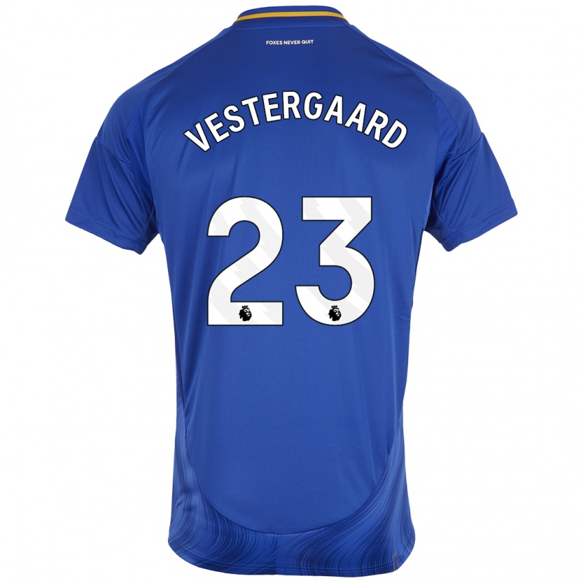 Kvinder Jannik Vestergaard #23 Blå Hvid Hjemmebane Spillertrøjer 2024/25 Trøje T-Shirt