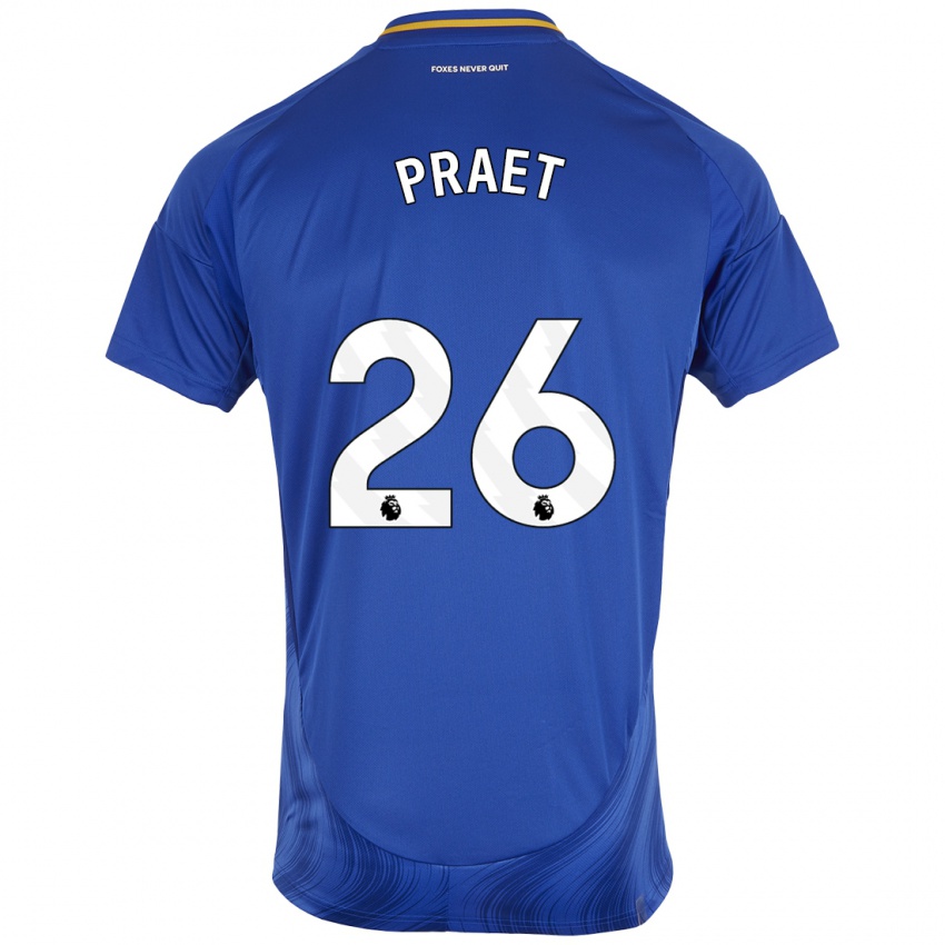 Kvinder Dennis Praet #26 Blå Hvid Hjemmebane Spillertrøjer 2024/25 Trøje T-Shirt