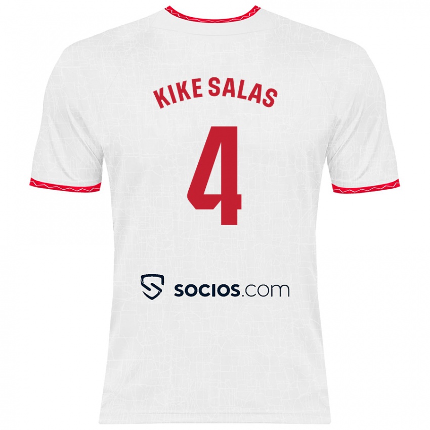 Kvinder Kike Salas #4 Hvid Rød Hjemmebane Spillertrøjer 2024/25 Trøje T-Shirt