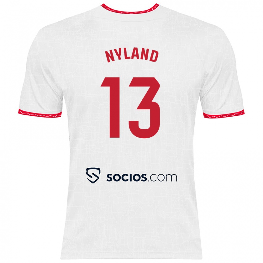 Kvinder Ørjan Nyland #13 Hvid Rød Hjemmebane Spillertrøjer 2024/25 Trøje T-Shirt