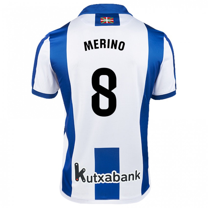 Kvinder Mikel Merino #8 Hvid Blå Hjemmebane Spillertrøjer 2024/25 Trøje T-Shirt