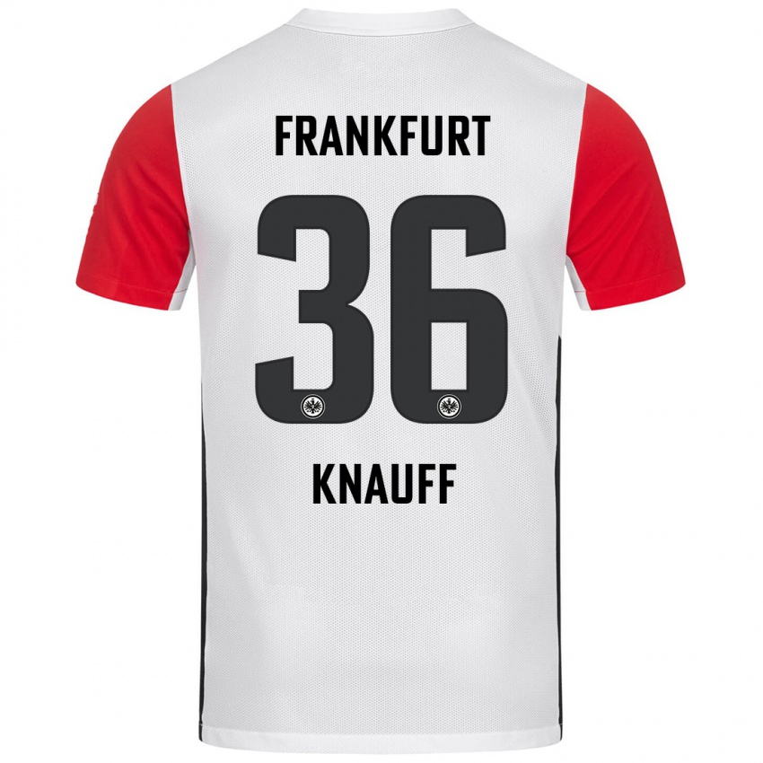 Kvinder Ansgar Knauff #36 Hvid Rød Hjemmebane Spillertrøjer 2024/25 Trøje T-Shirt