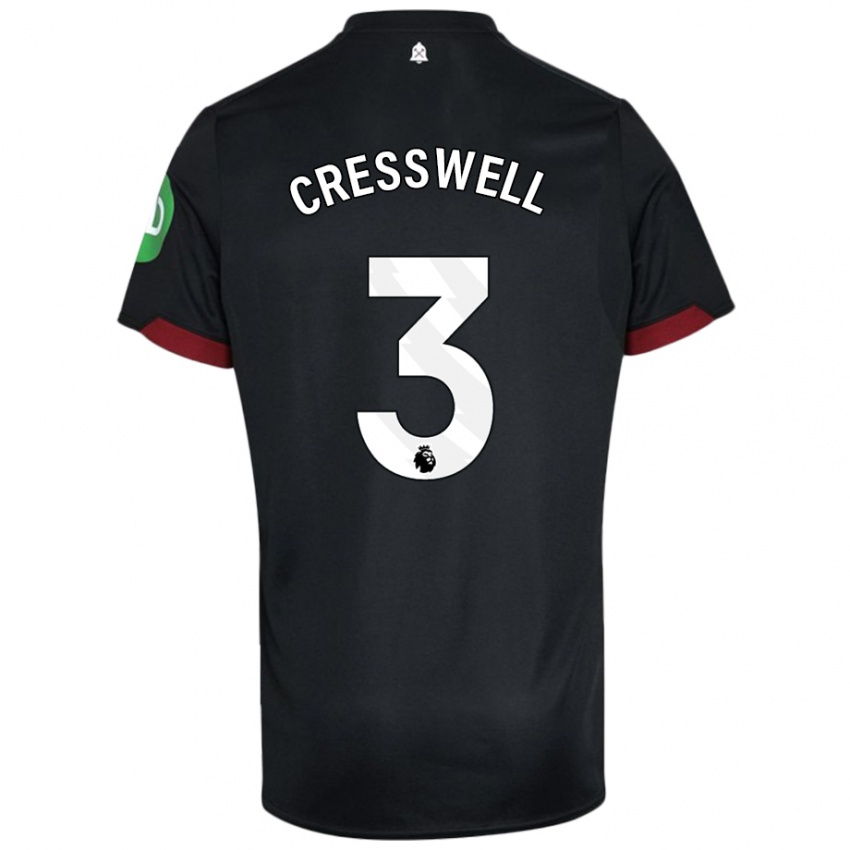 Kvinder Aaron Cresswell #3 Sort Hvid Udebane Spillertrøjer 2024/25 Trøje T-Shirt