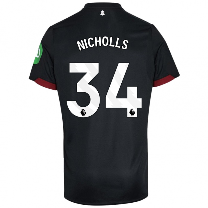 Kvinder Macey Nicholls #34 Sort Hvid Udebane Spillertrøjer 2024/25 Trøje T-Shirt