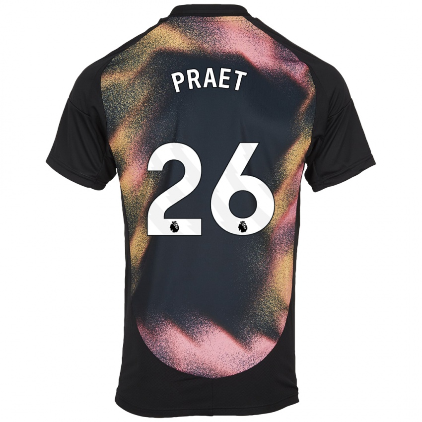 Kvinder Dennis Praet #26 Sort Hvid Udebane Spillertrøjer 2024/25 Trøje T-Shirt