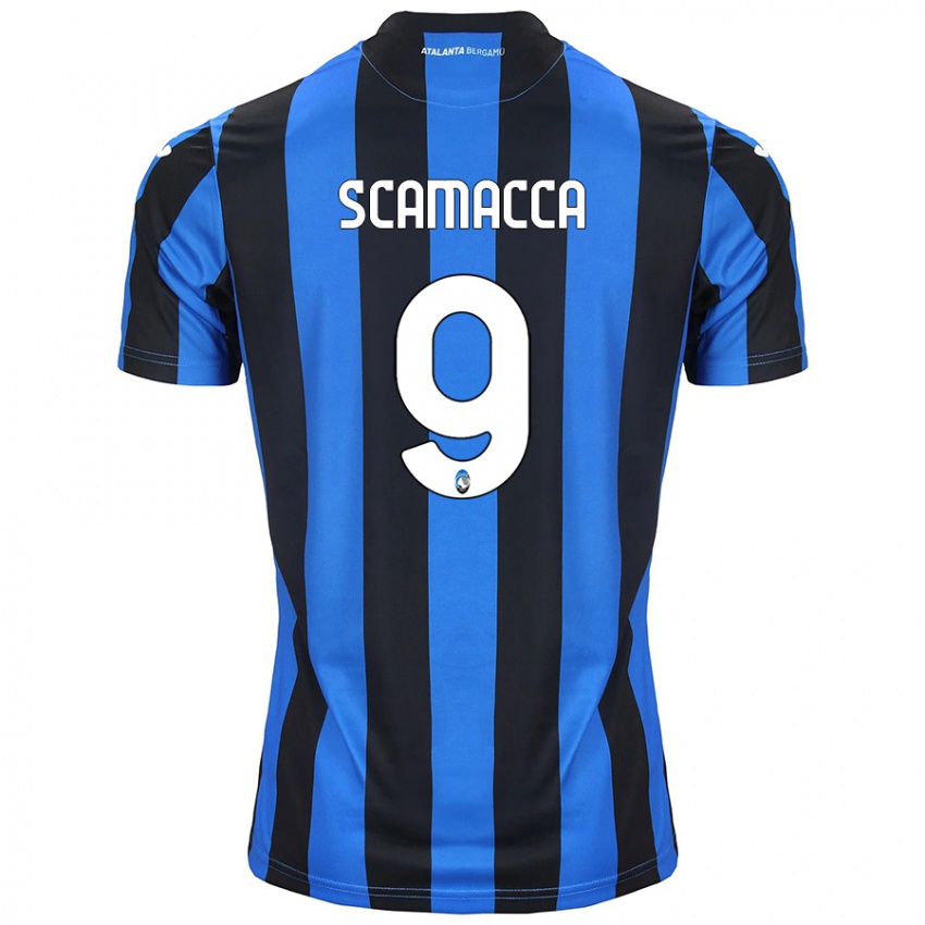 Børn Gianluca Scamacca #9 Blå Sort Hjemmebane Spillertrøjer 2024/25 Trøje T-Shirt