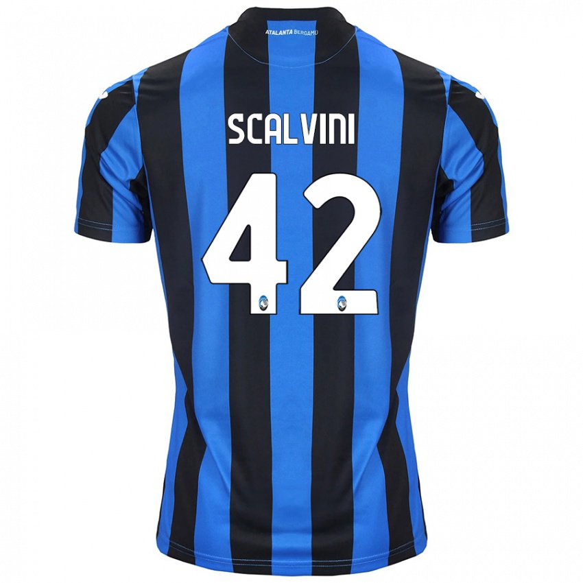 Børn Giorgio Scalvini #42 Blå Sort Hjemmebane Spillertrøjer 2024/25 Trøje T-Shirt