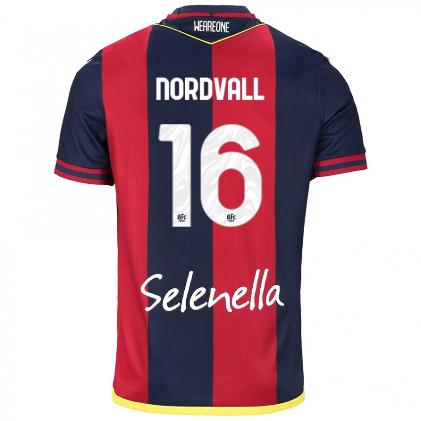 Børn Ossian Nordvall #16 Rød Kongeblå Hjemmebane Spillertrøjer 2024/25 Trøje T-Shirt