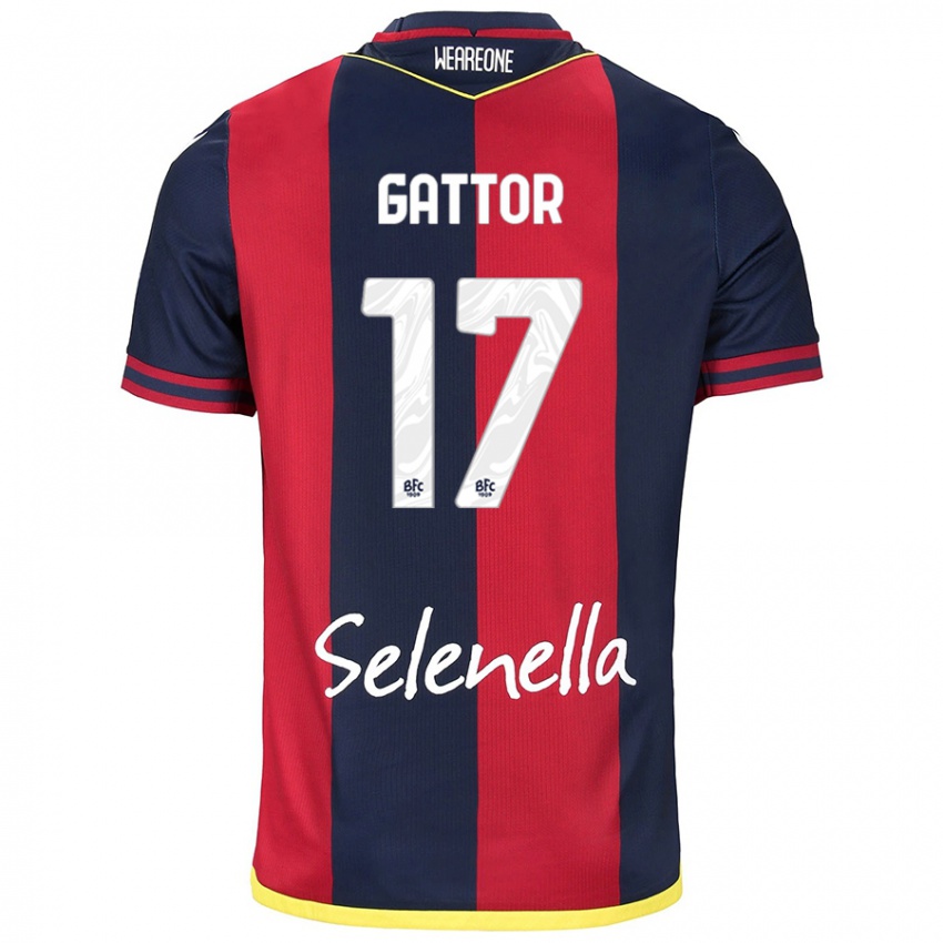 Børn Gianluca Gattor #17 Rød Kongeblå Hjemmebane Spillertrøjer 2024/25 Trøje T-Shirt