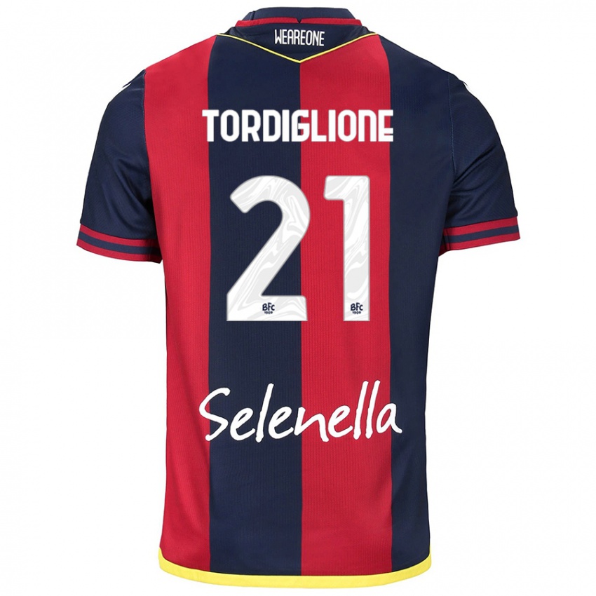 Børn Nicolò Tordiglione #21 Rød Kongeblå Hjemmebane Spillertrøjer 2024/25 Trøje T-Shirt