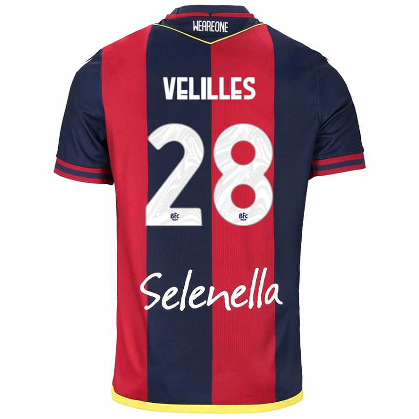 Børn Aarón Velilles #28 Rød Kongeblå Hjemmebane Spillertrøjer 2024/25 Trøje T-Shirt