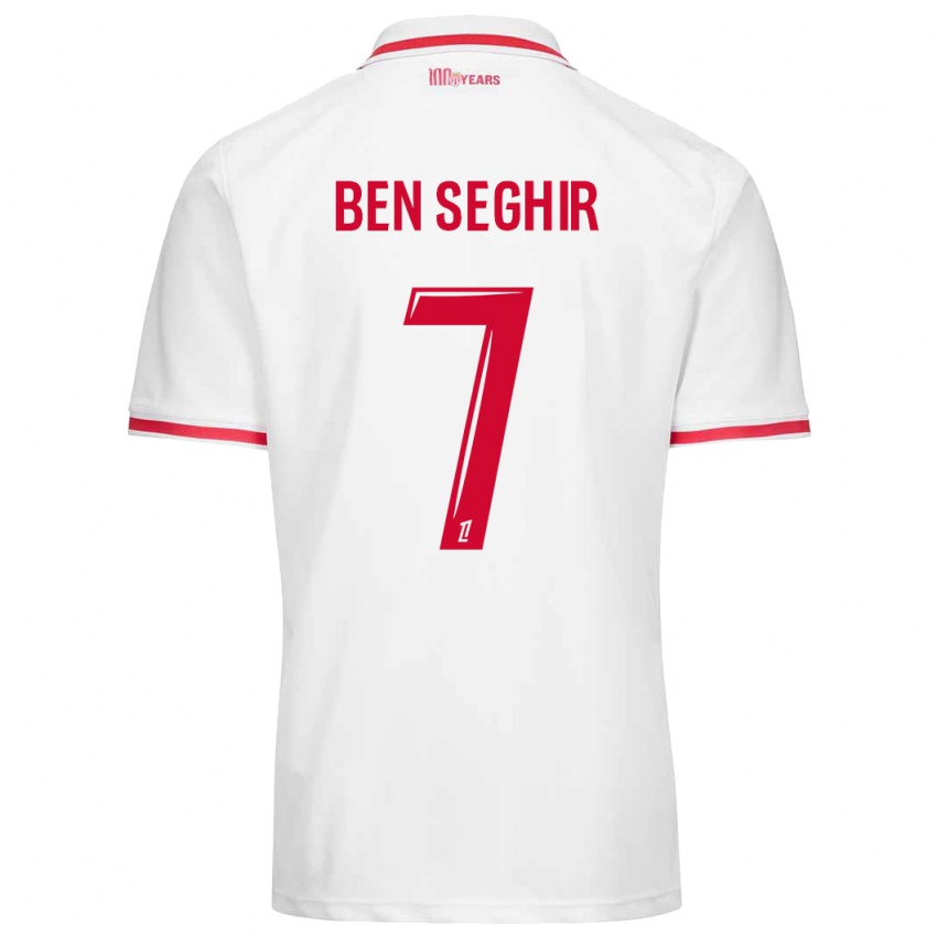 Børn Eliesse Ben Seghir #7 Hvid Rød Hjemmebane Spillertrøjer 2024/25 Trøje T-Shirt