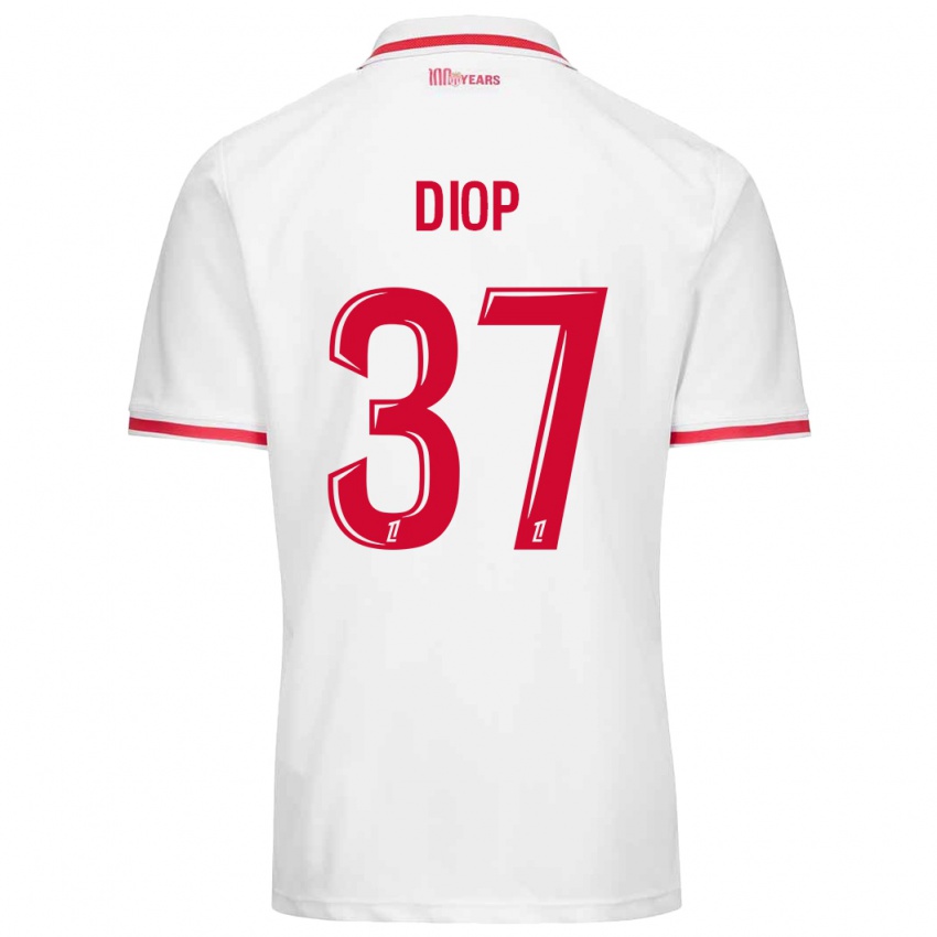 Børn Edan Diop #37 Hvid Rød Hjemmebane Spillertrøjer 2024/25 Trøje T-Shirt