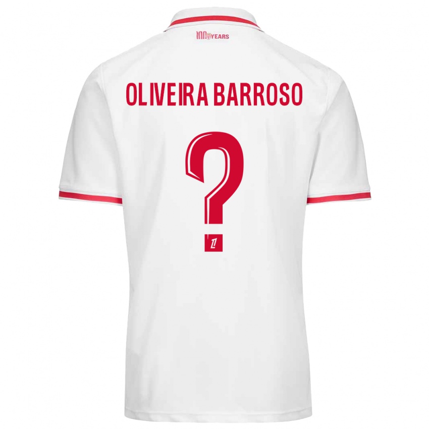 Børn Mickael Oliveira Barroso #0 Hvid Rød Hjemmebane Spillertrøjer 2024/25 Trøje T-Shirt