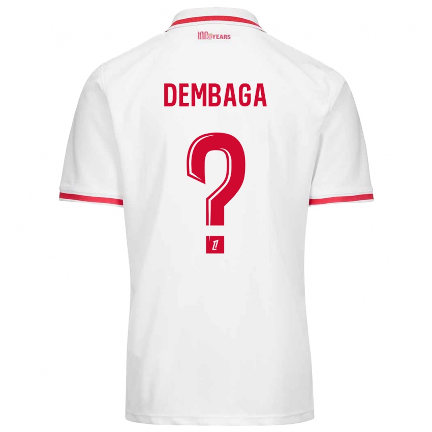 Børn Boubakar Dembaga #0 Hvid Rød Hjemmebane Spillertrøjer 2024/25 Trøje T-Shirt