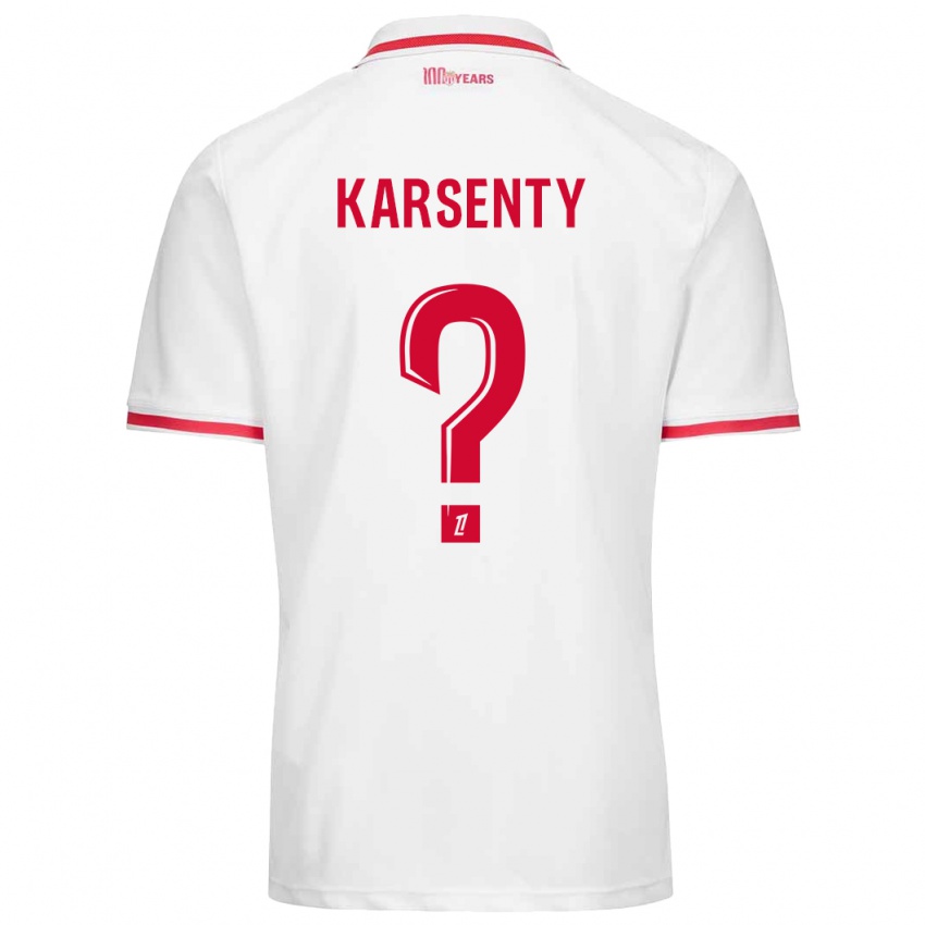 Børn Kylian Karsenty #0 Hvid Rød Hjemmebane Spillertrøjer 2024/25 Trøje T-Shirt