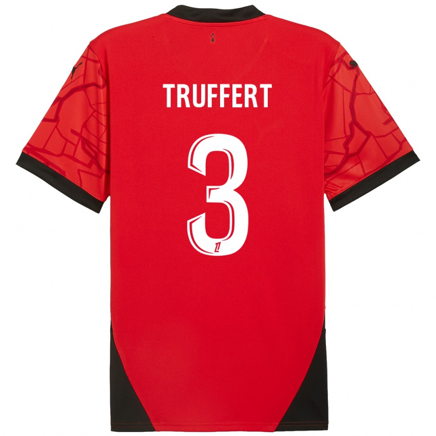 Børn Adrien Truffert #3 Rød Sort Hjemmebane Spillertrøjer 2024/25 Trøje T-Shirt