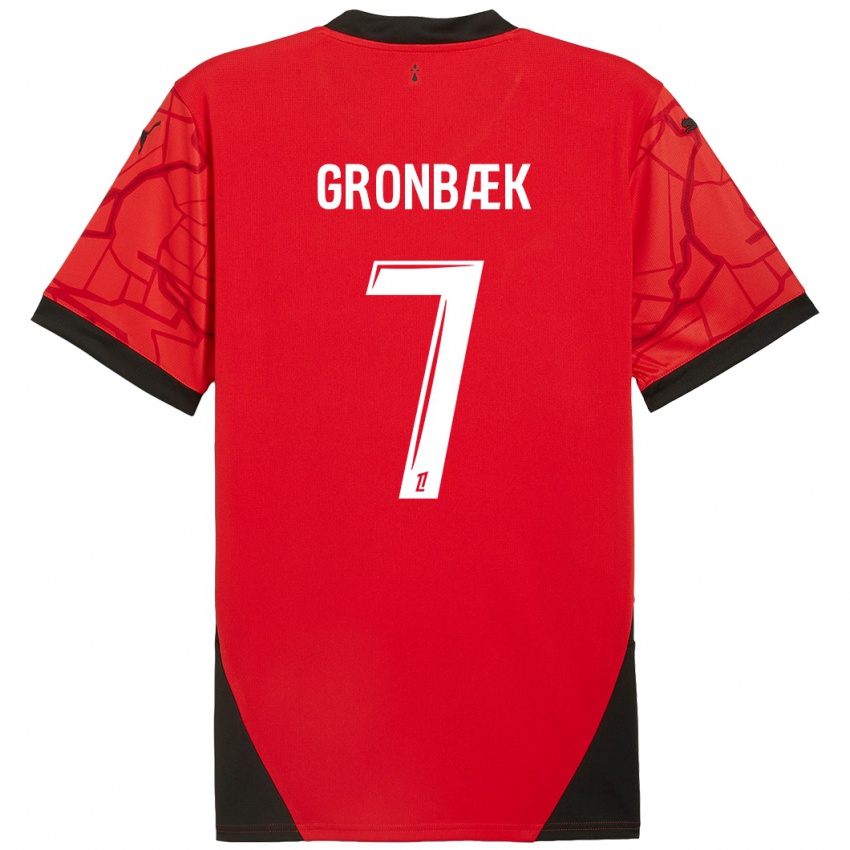 Børn Albert Grønbaek #7 Rød Sort Hjemmebane Spillertrøjer 2024/25 Trøje T-Shirt