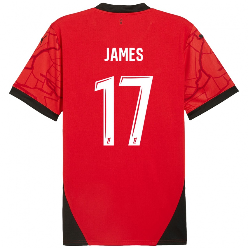 Børn Jordan James #17 Rød Sort Hjemmebane Spillertrøjer 2024/25 Trøje T-Shirt