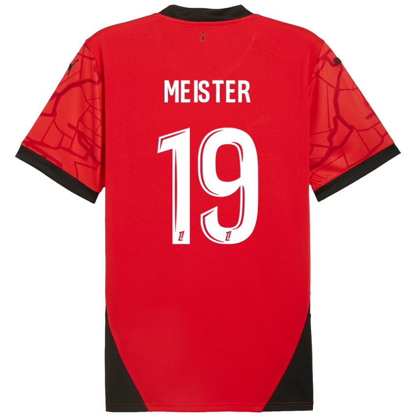 Børn Henrik Meister #19 Rød Sort Hjemmebane Spillertrøjer 2024/25 Trøje T-Shirt