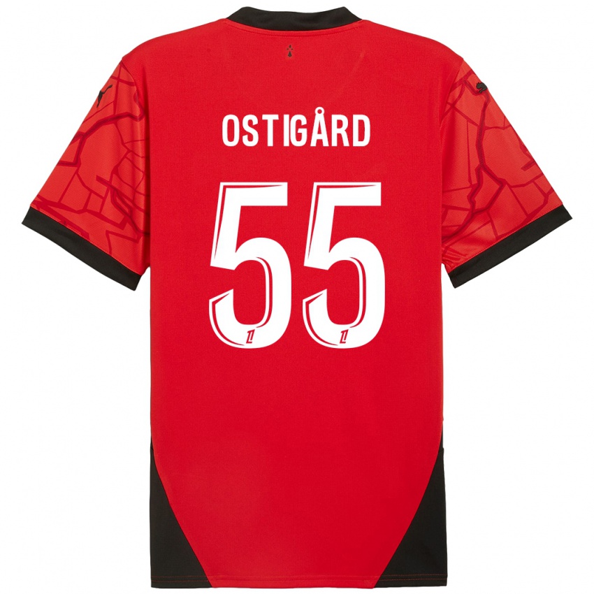 Børn Leo Ostigard #55 Rød Sort Hjemmebane Spillertrøjer 2024/25 Trøje T-Shirt