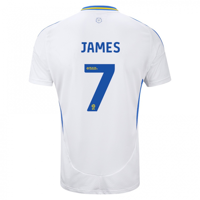 Børn Daniel James #7 Hvid Blå Hjemmebane Spillertrøjer 2024/25 Trøje T-Shirt