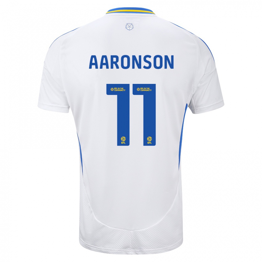 Børn Brenden Aaronson #11 Hvid Blå Hjemmebane Spillertrøjer 2024/25 Trøje T-Shirt