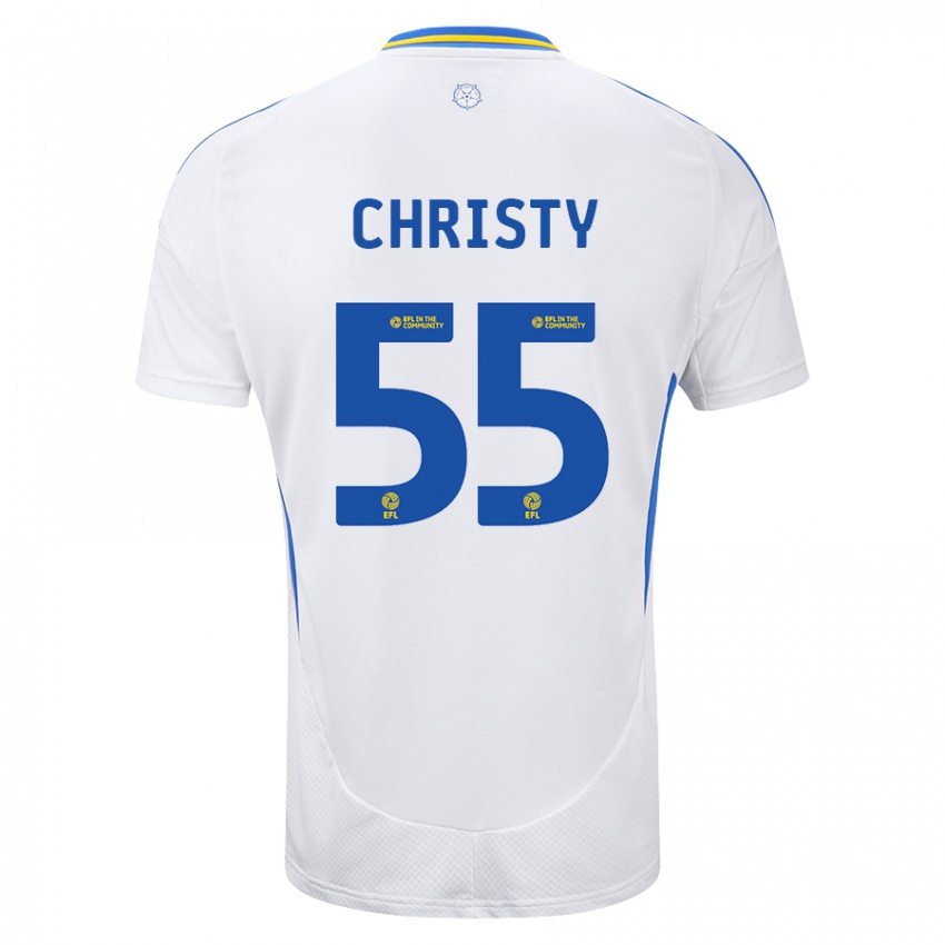 Børn Harry Christy #55 Hvid Blå Hjemmebane Spillertrøjer 2024/25 Trøje T-Shirt