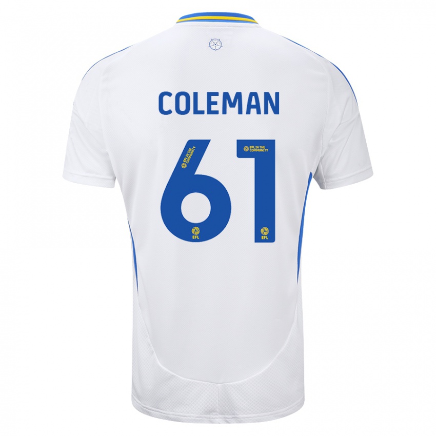 Børn Cian Coleman #61 Hvid Blå Hjemmebane Spillertrøjer 2024/25 Trøje T-Shirt