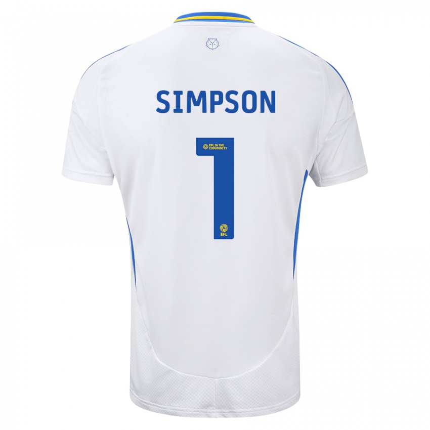 Børn Carrie Simpson #1 Hvid Blå Hjemmebane Spillertrøjer 2024/25 Trøje T-Shirt