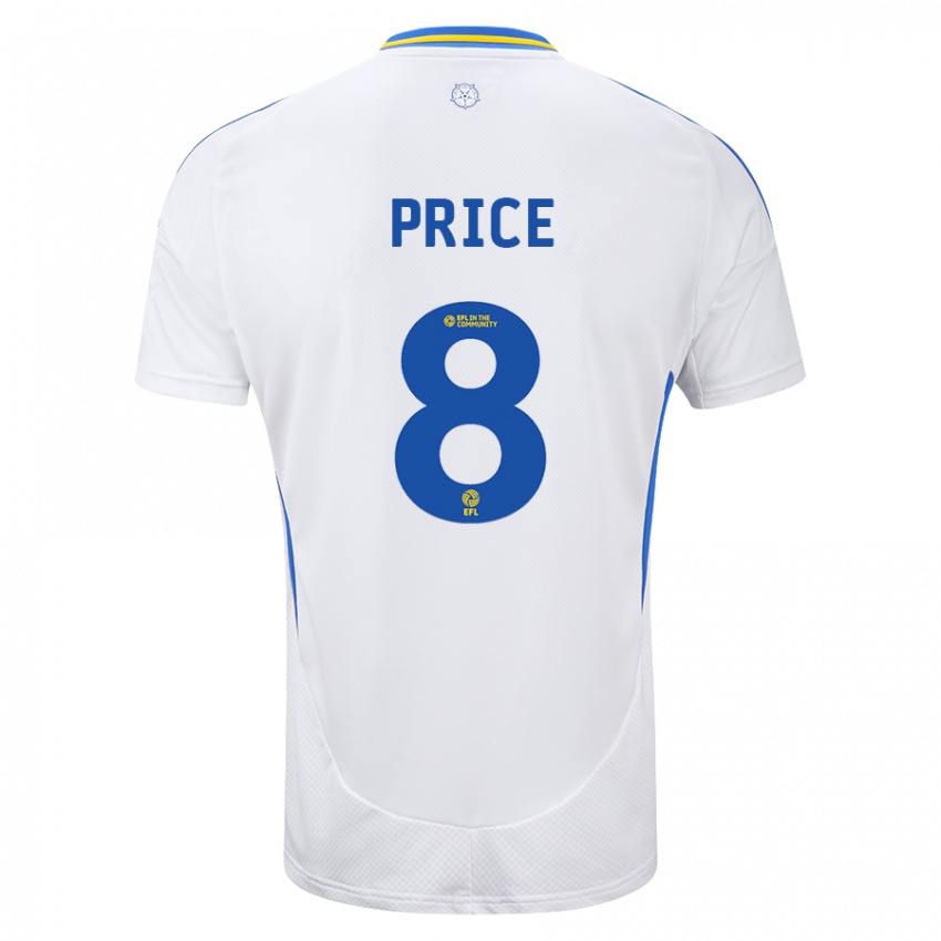 Børn Leoni Price #8 Hvid Blå Hjemmebane Spillertrøjer 2024/25 Trøje T-Shirt