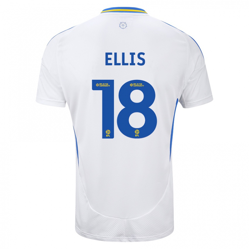 Børn Macy Ellis #18 Hvid Blå Hjemmebane Spillertrøjer 2024/25 Trøje T-Shirt