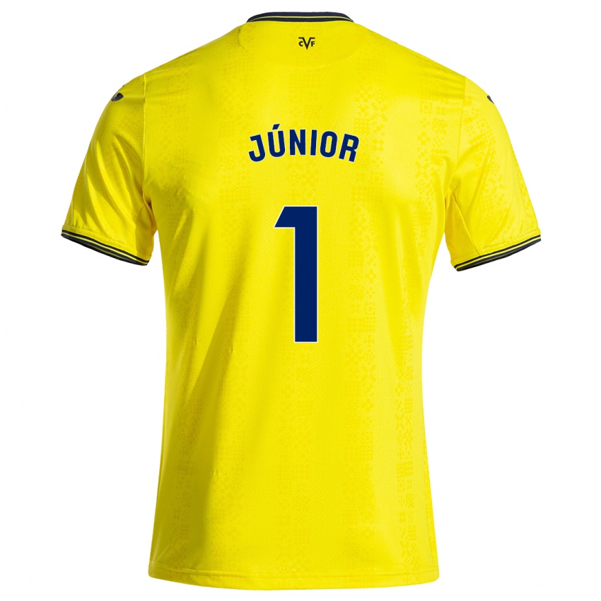 Børn Luiz Júnior #1 Gul Sort Hjemmebane Spillertrøjer 2024/25 Trøje T-Shirt