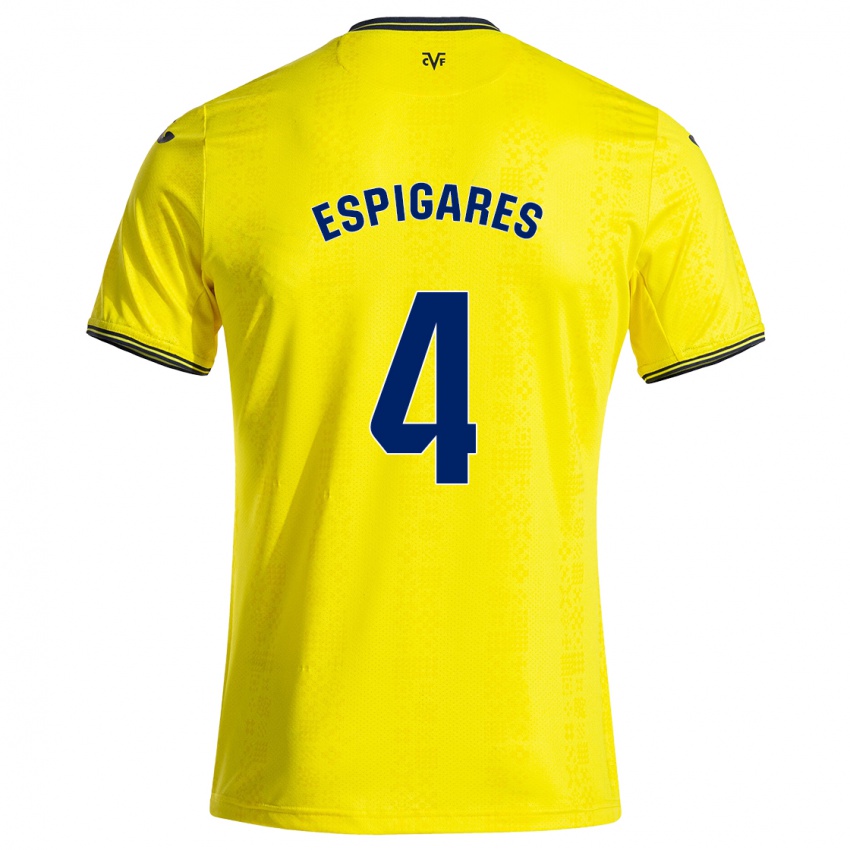 Børn Antonio Espigares #4 Gul Sort Hjemmebane Spillertrøjer 2024/25 Trøje T-Shirt