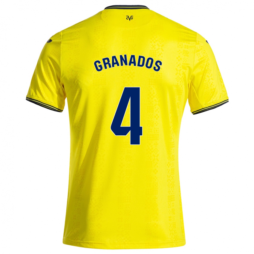 Børn Carlos Granados #4 Gul Sort Hjemmebane Spillertrøjer 2024/25 Trøje T-Shirt