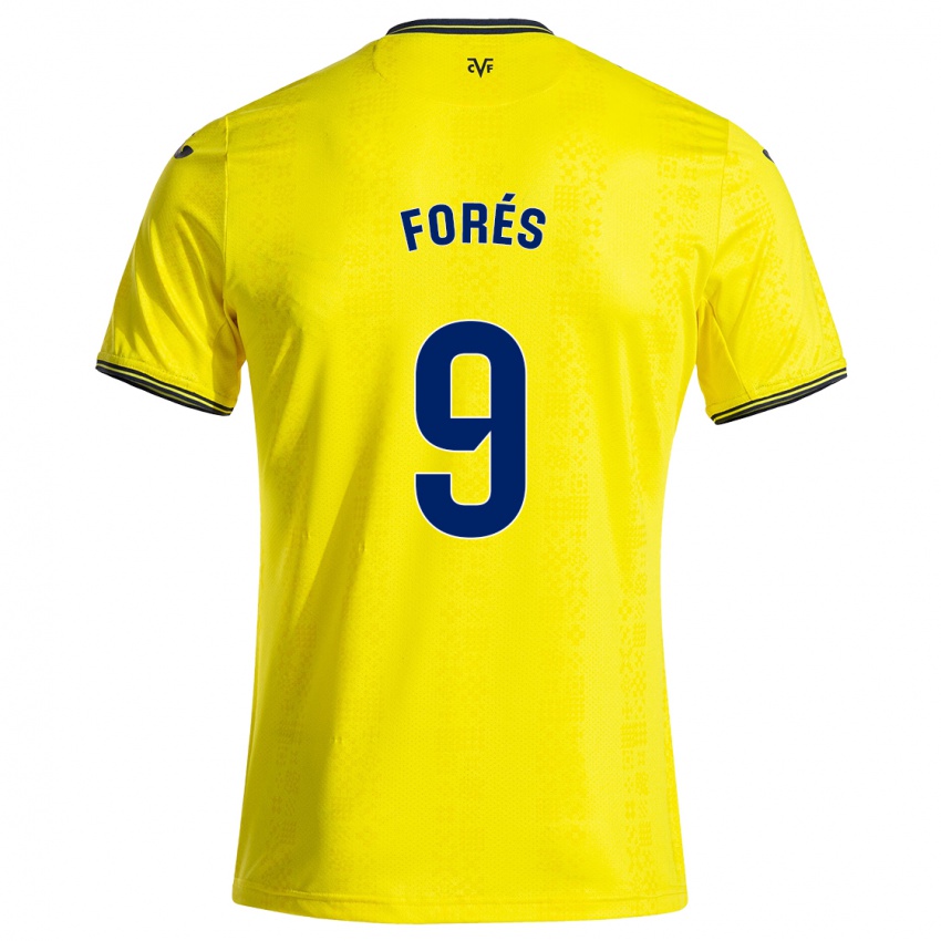 Børn Álex Forés #9 Gul Sort Hjemmebane Spillertrøjer 2024/25 Trøje T-Shirt