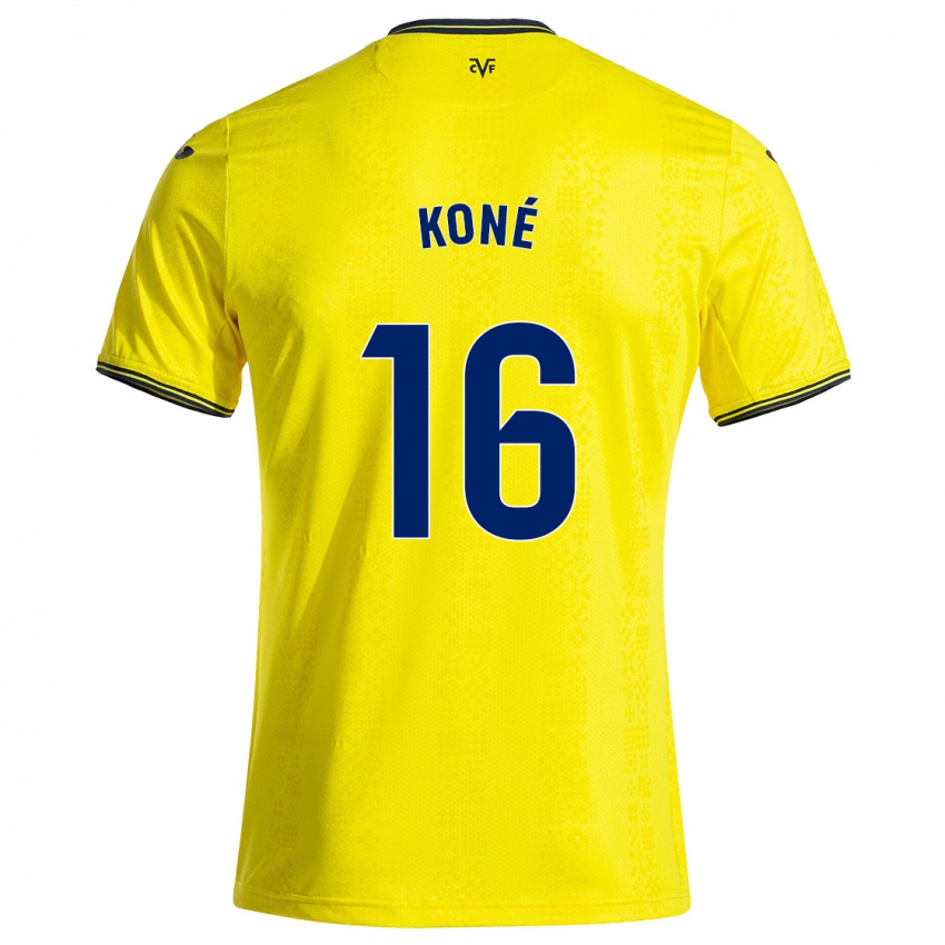 Børn Ayouba Koné #16 Gul Sort Hjemmebane Spillertrøjer 2024/25 Trøje T-Shirt