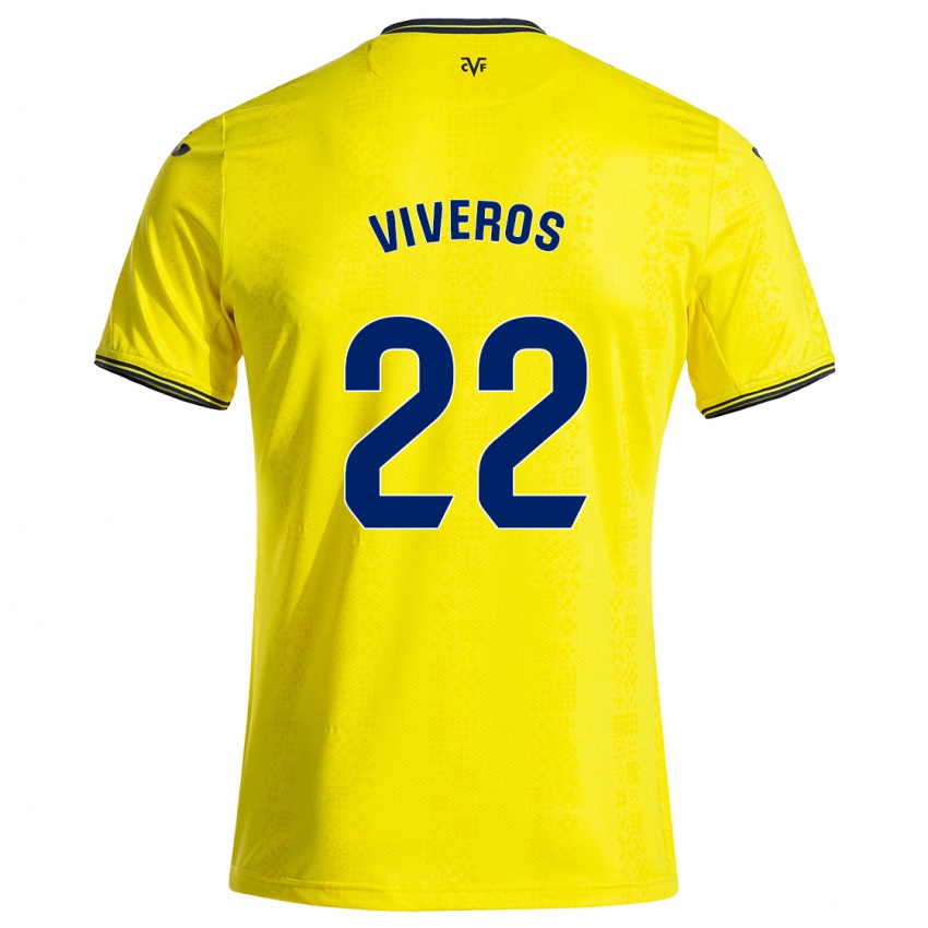 Børn Facundo Viveros #22 Gul Sort Hjemmebane Spillertrøjer 2024/25 Trøje T-Shirt