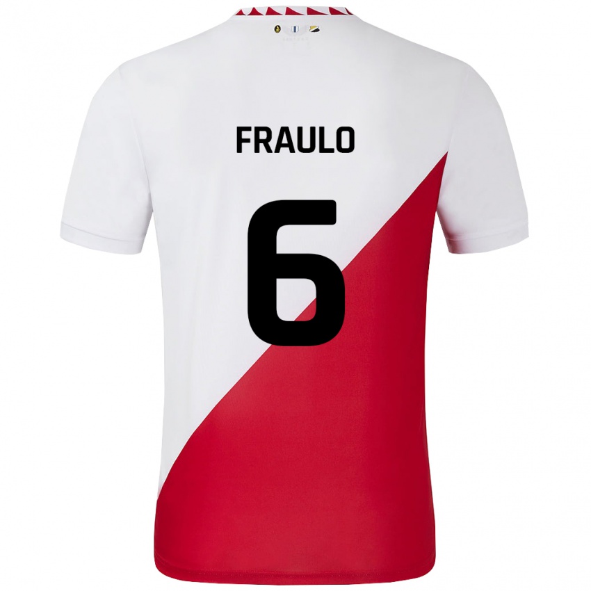 Børn Oscar Fraulo #6 Hvid Rød Hjemmebane Spillertrøjer 2024/25 Trøje T-Shirt