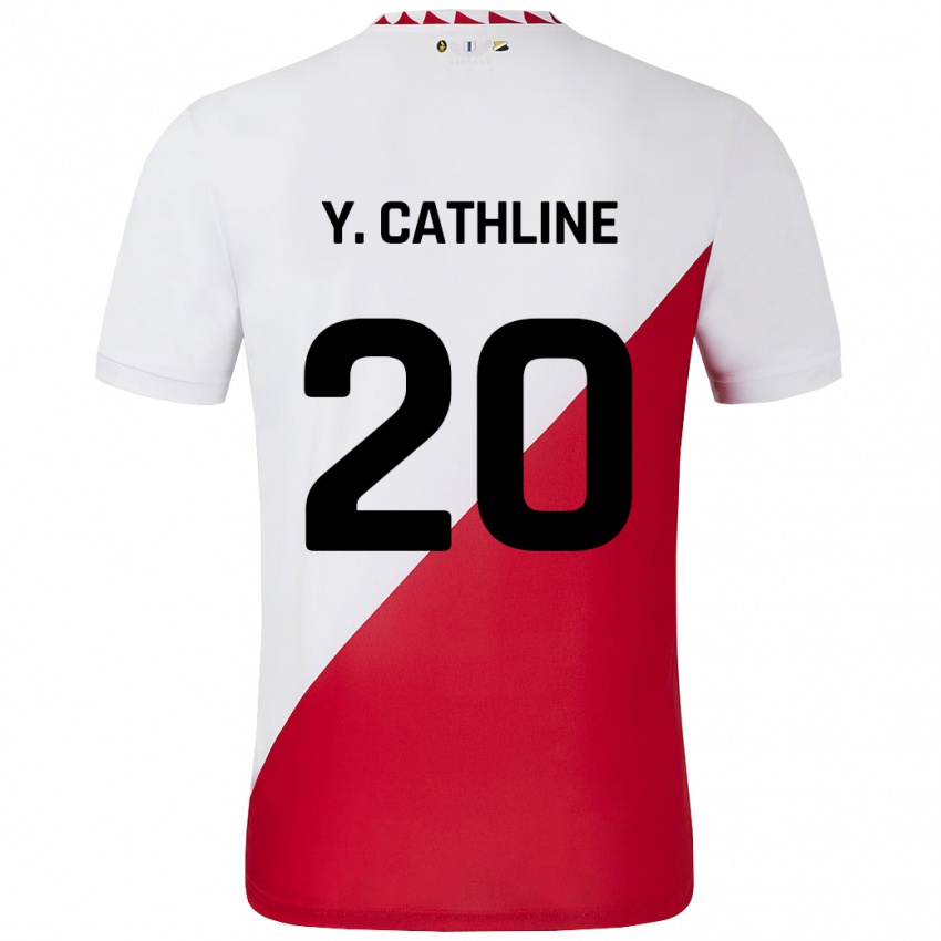 Børn Yoann Cathline #20 Hvid Rød Hjemmebane Spillertrøjer 2024/25 Trøje T-Shirt