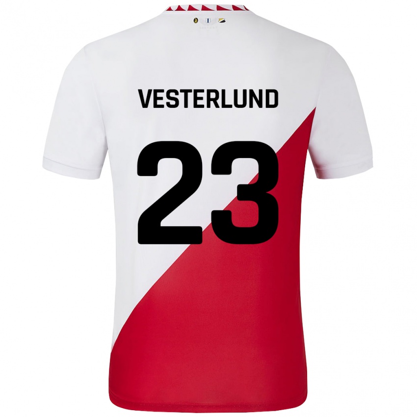 Børn Niklas Vesterlund #23 Hvid Rød Hjemmebane Spillertrøjer 2024/25 Trøje T-Shirt