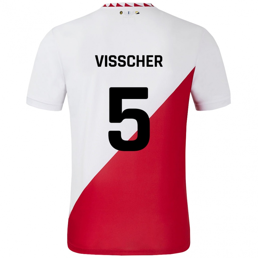 Børn Amber Visscher #5 Hvid Rød Hjemmebane Spillertrøjer 2024/25 Trøje T-Shirt