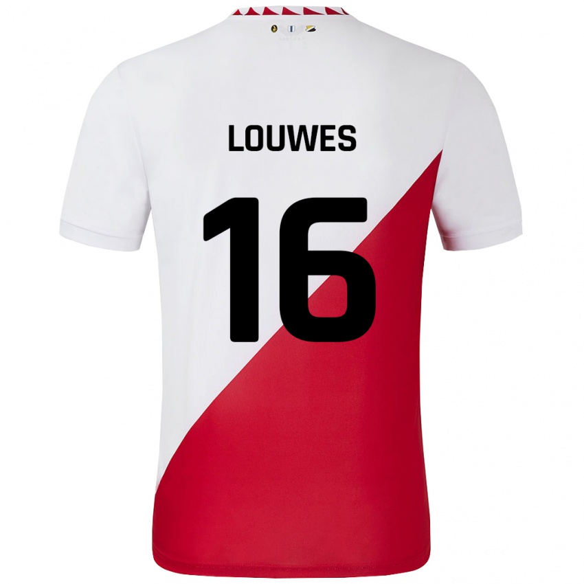 Børn Puck Louwes #16 Hvid Rød Hjemmebane Spillertrøjer 2024/25 Trøje T-Shirt