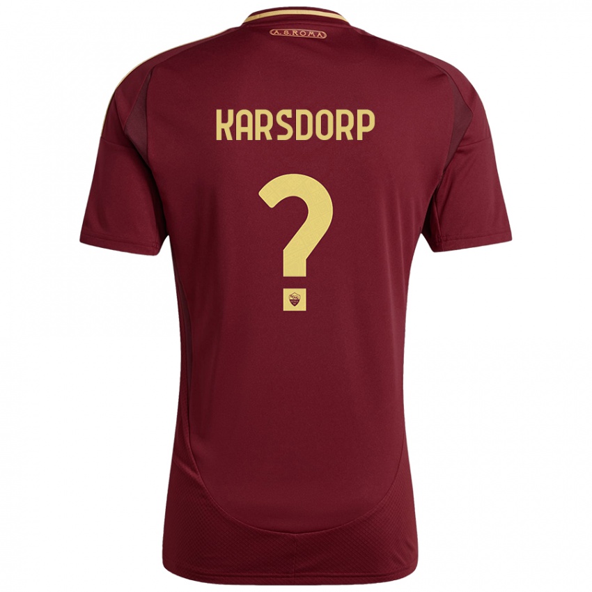 Børn Rick Karsdorp #0 Rød Brun Guld Hjemmebane Spillertrøjer 2024/25 Trøje T-Shirt